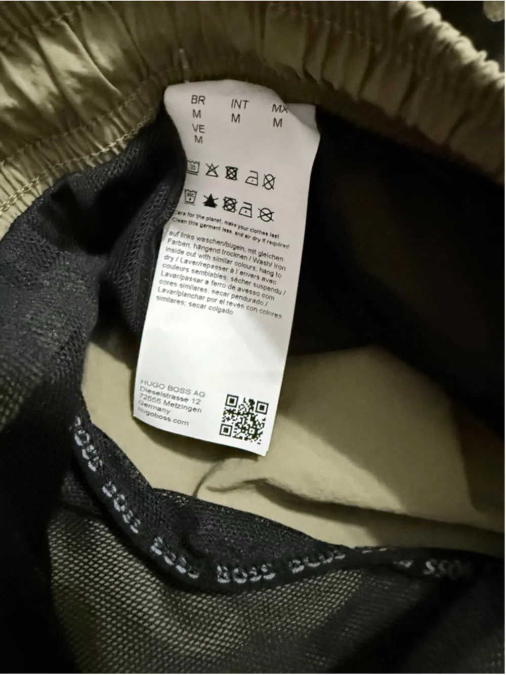 Men's BOSS Army GreenSwim Trunks with Black Logo - Size M EUC